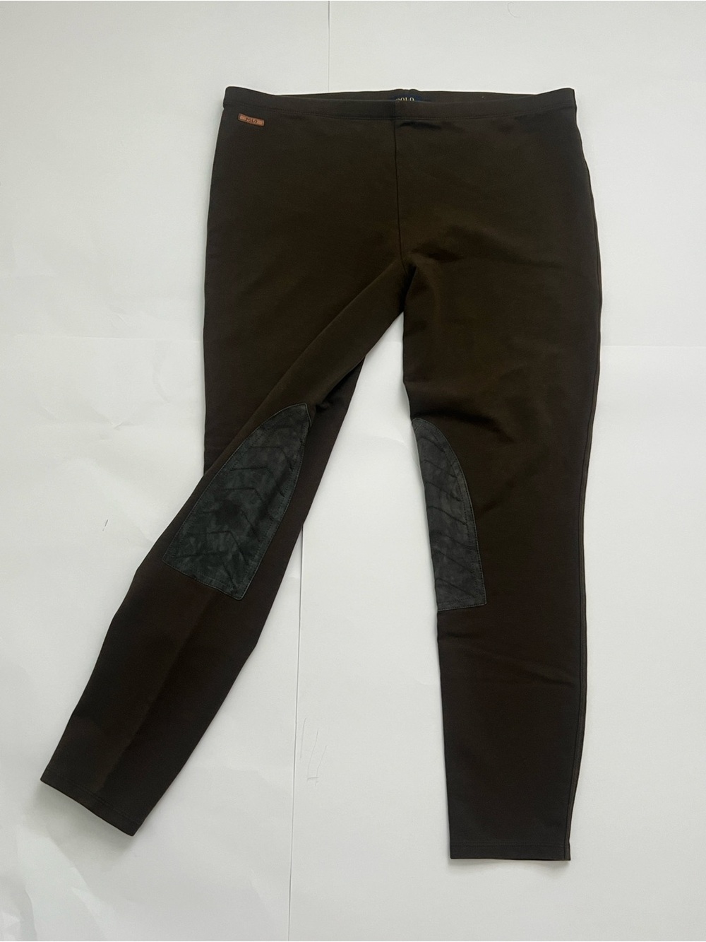 Polo RL Brown Riding-Style Legging Pants with Knee Patches Sz XL Pima Cotton